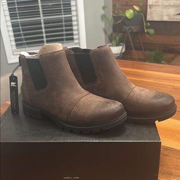 Sorel Emelie III Chelsea WP Tobacco Black Waterproof Women’s Ankle Boot Size 6.5 - Picture 1 of 12